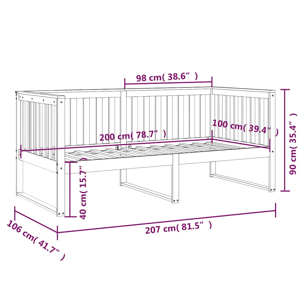 Day Bed without Mattress White 100x200 cm Solid Wood Pine