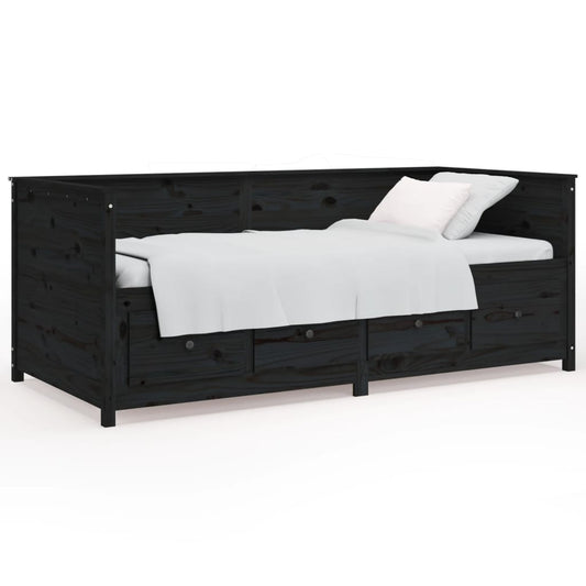 Day Bed without Mattress Black 90x190 cm Single Solid Wood Pine Day Bed without Mattress Black 90x190 cm Single Solid Wood Pine