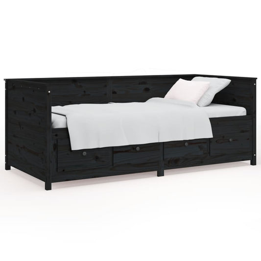 Day Bed without Mattress Black 75x190 cm Small Single Solid Wood Pine Day Bed without Mattress Black 75x190 cm Small Single Solid Wood Pine