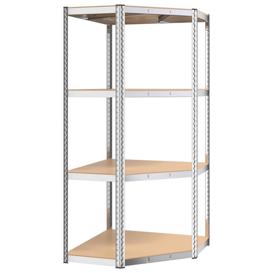 4-Layer Corner Shelf Silver Steel&Engineered Wood 4-Layer Corner Shelf Silver Steel&Engineered Wood