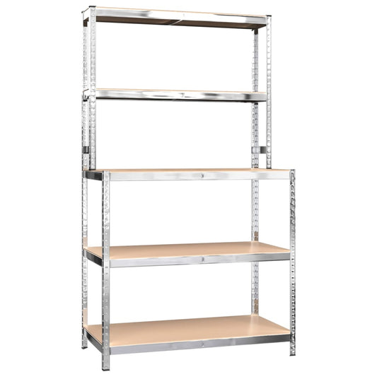 5-Layer Work Table with Shelves Silver Steel&Engineered Wood 5-Layer Work Table with Shelves Silver Steel&Engineered Wood