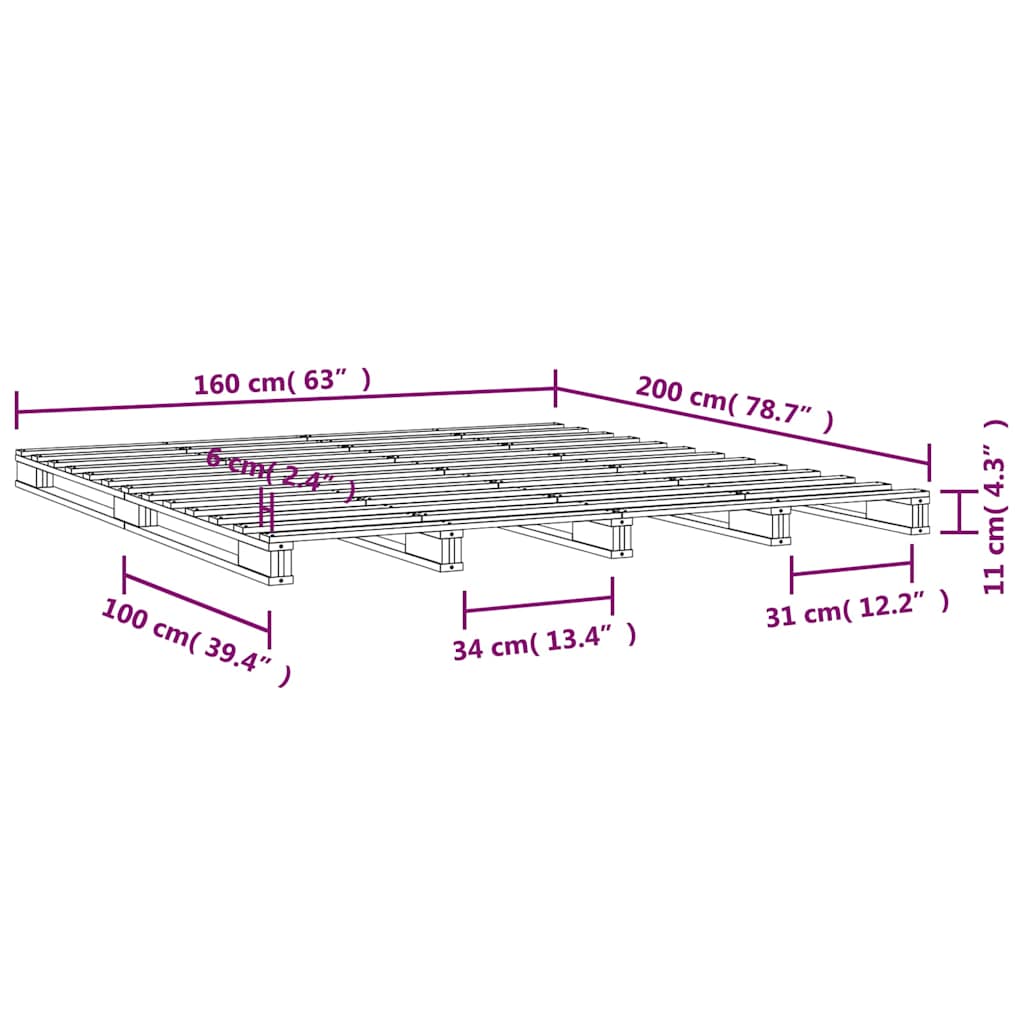 Pallet Bed without Mattress White 160x200 cm Solid Wood