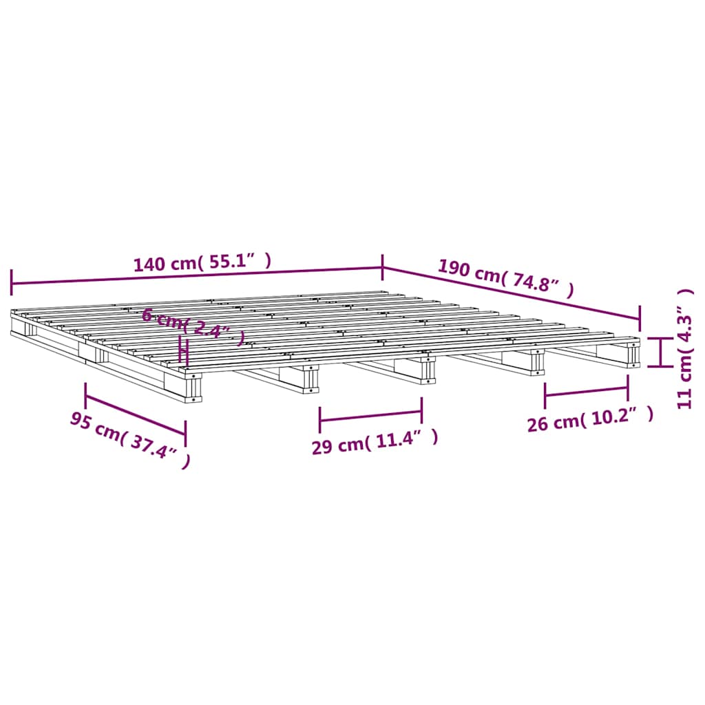 Pallet Bed without Mattress White 140x190 cm Solid Wood