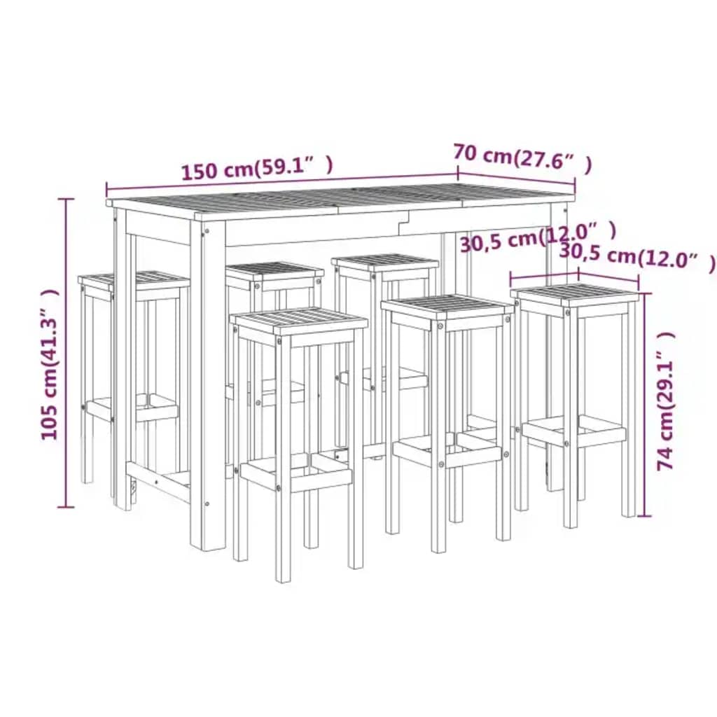 Garden Bar Set | Wooden Brown | Solid Acacia wood | Standard | Footrest