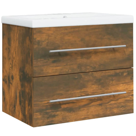 Sink Cabinet with Built-in Basin Smoked Oak Engineered Wood Sink Cabinet with Built-in Basin Smoked Oak Engineered Wood