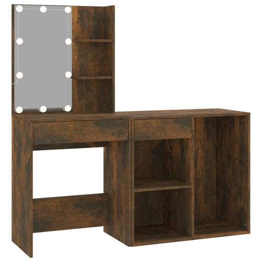 LED Dressing Table with Cabinet Smoked Oak Engineered Wood LED Dressing Table with Cabinet Smoked Oak Engineered Wood