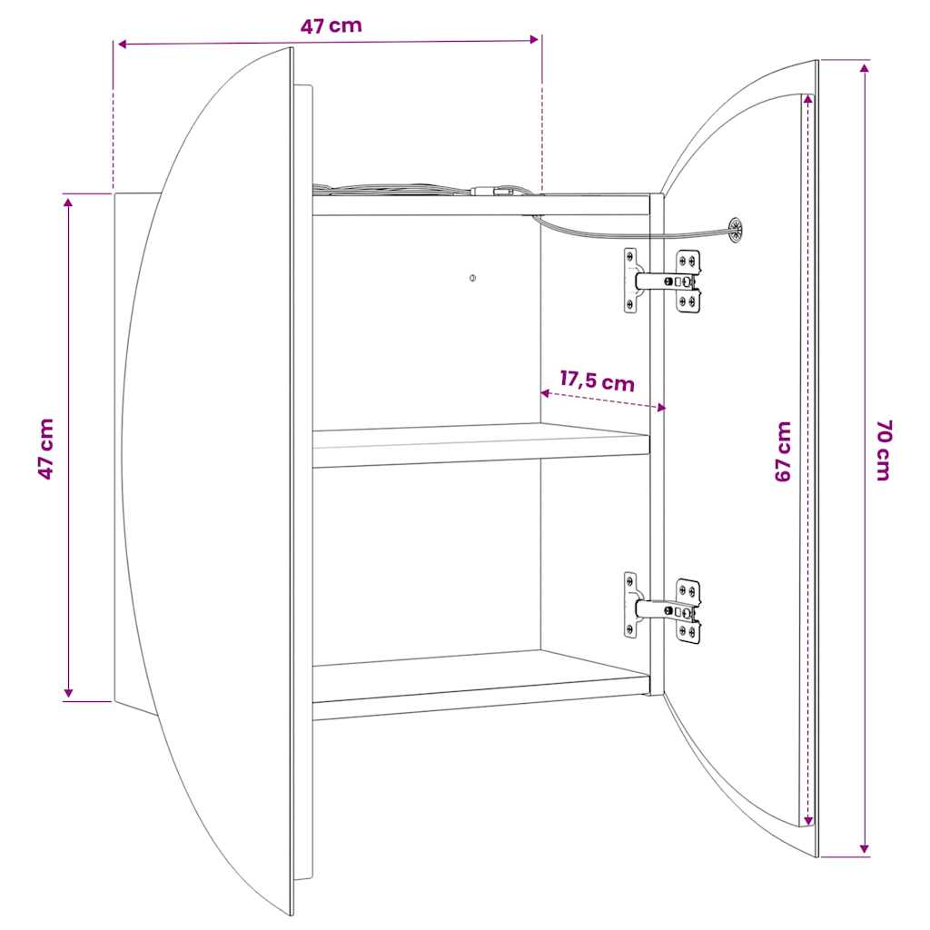 Bathroom Cabinet with Round Mirror&LED White 47x47x17.5 cm