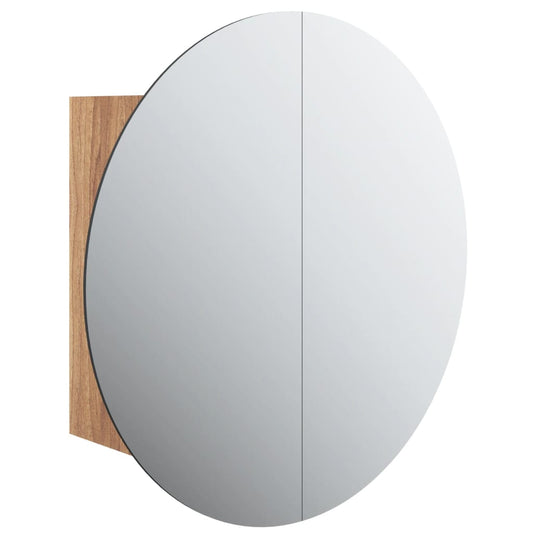 Bathroom Cabinet with Round Mirror&LED Oak 47x47x17.5 cm Bathroom Cabinet with Round Mirror&LED Oak 47x47x17.5 cm