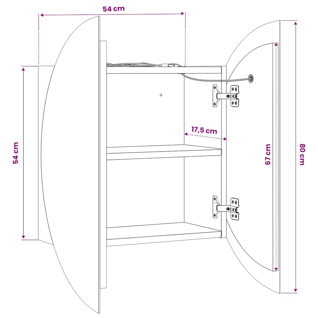 Bathroom Cabinet with Round Mirror&LED Grey 54x54x17.5 cm