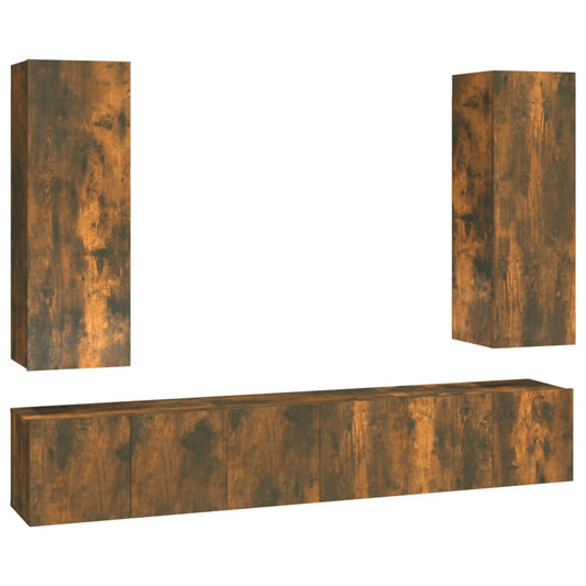 5 Piece TV Cabinet Set Smoked Oak Engineered Wood 5 Piece TV Cabinet Set Smoked Oak Engineered Wood