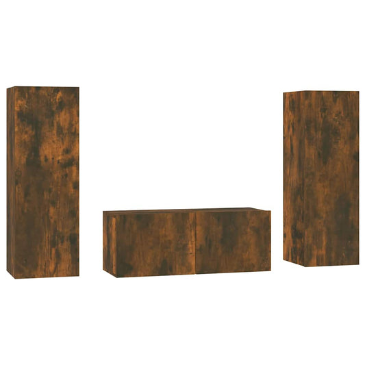 3 Piece TV Cabinet Set Smoked Oak Engineered Wood 3 Piece TV Cabinet Set Smoked Oak Engineered Wood