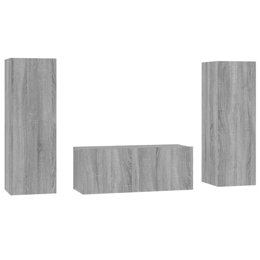 3 Piece TV Cabinet Set Grey Sonoma Engineered Wood 3 Piece TV Cabinet Set Grey Sonoma Engineered Wood