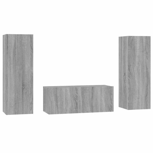 3 Piece TV Cabinet Set Grey Sonoma Engineered Wood 3 Piece TV Cabinet Set Grey Sonoma Engineered Wood