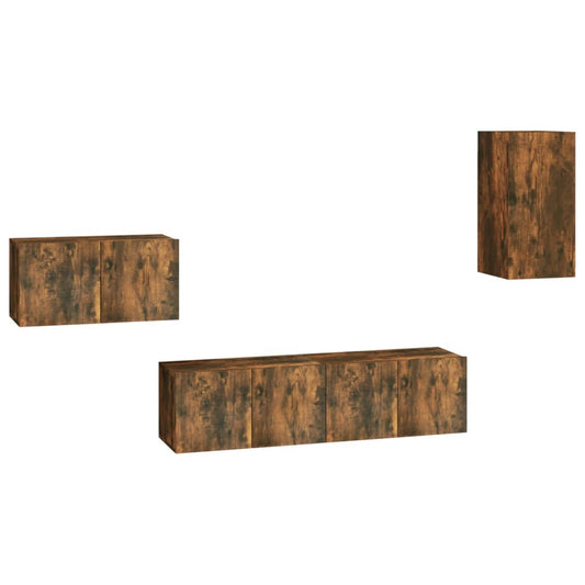 4 Piece TV Cabinet Set Smoked Oak Engineered Wood 4 Piece TV Cabinet Set Smoked Oak Engineered Wood