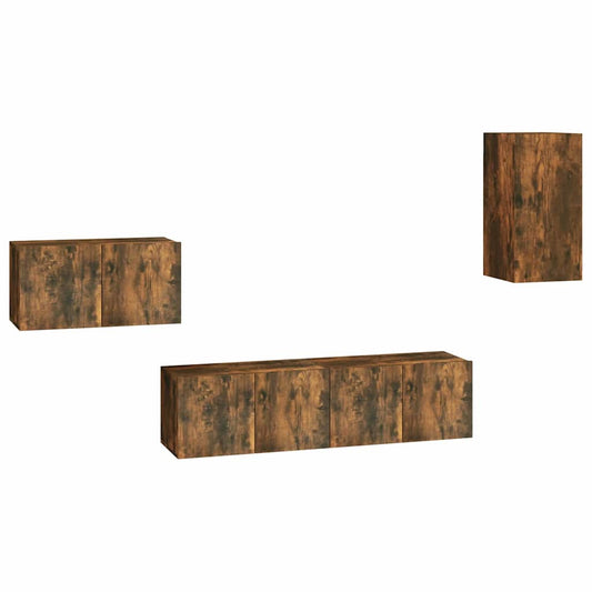 4 Piece TV Cabinet Set Smoked Oak Engineered Wood 4 Piece TV Cabinet Set Smoked Oak Engineered Wood
