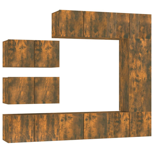 8 Piece TV Cabinet Set Smoked Oak Engineered Wood 8 Piece TV Cabinet Set Smoked Oak Engineered Wood