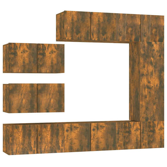 8 Piece TV Cabinet Set Smoked Oak Engineered Wood 8 Piece TV Cabinet Set Smoked Oak Engineered Wood