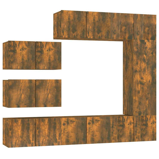 8 Piece TV Cabinet Set Smoked Oak Engineered Wood 8 Piece TV Cabinet Set Smoked Oak Engineered Wood