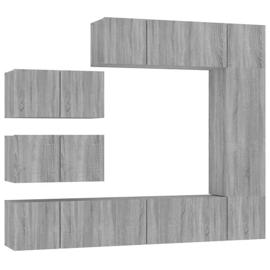 8 Piece TV Cabinet Set Grey Sonoma Engineered Wood 8 Piece TV Cabinet Set Grey Sonoma Engineered Wood