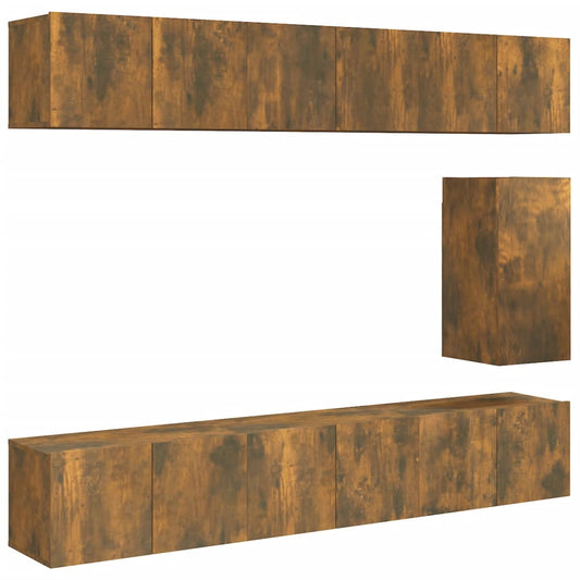 7 Piece TV Cabinet Set Smoked Oak Engineered Wood 7 Piece TV Cabinet Set Smoked Oak Engineered Wood