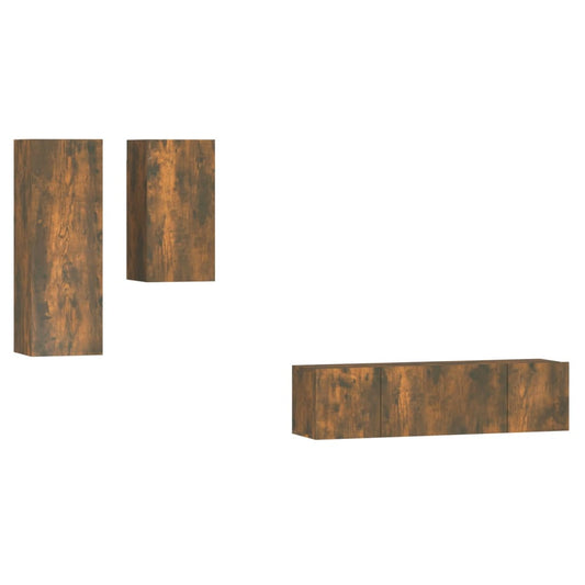 4 Piece TV Cabinet Set Smoked Oak Engineered Wood 4 Piece TV Cabinet Set Smoked Oak Engineered Wood