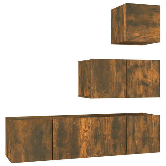 4 Piece TV Cabinet Set Smoked Oak Engineered Wood 4 Piece TV Cabinet Set Smoked Oak Engineered Wood