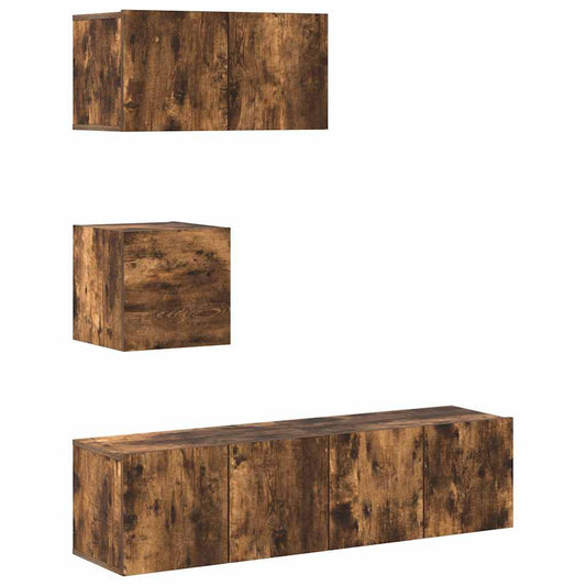 4 Piece TV Cabinet Set Smoked Oak Engineered Wood 4 Piece TV Cabinet Set Smoked Oak Engineered Wood