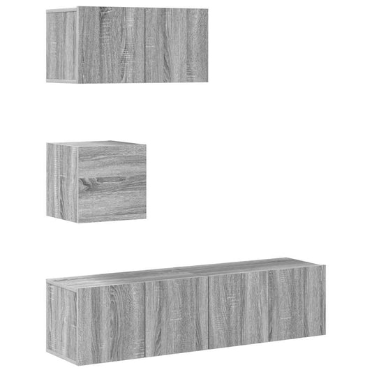 4 Piece TV Cabinet Set Grey Sonoma Engineered Wood 4 Piece TV Cabinet Set Grey Sonoma Engineered Wood