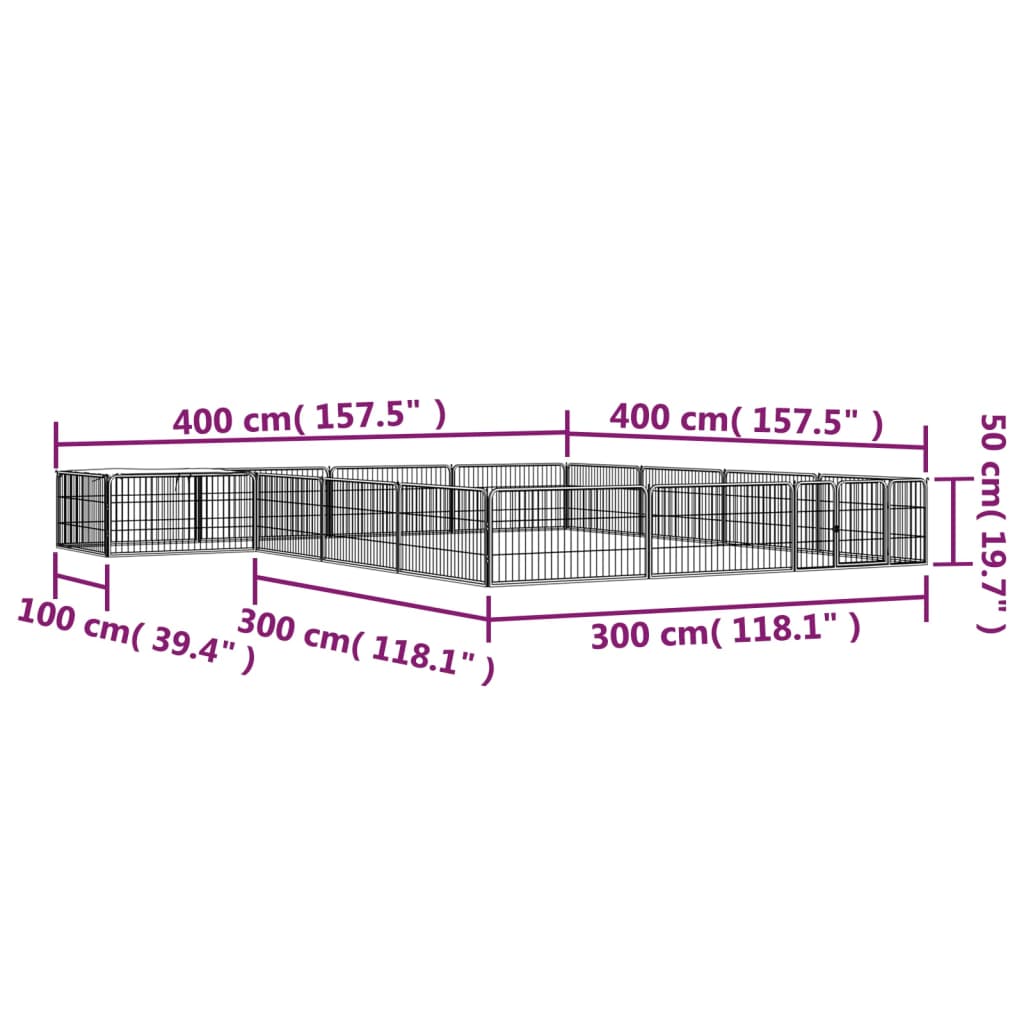 16-Panel Dog Playpen Black 100x50 cm Powder-coated Steel