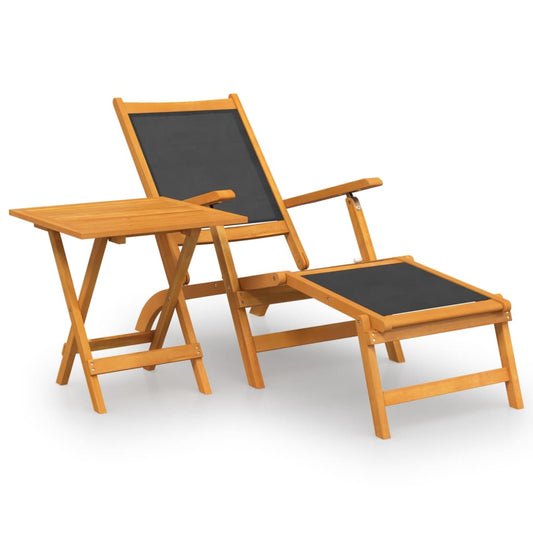 Outdoor Deck Chair with Table Solid Wood Acacia and Textilene Outdoor Deck Chair with Table Solid Wood Acacia and Textilene