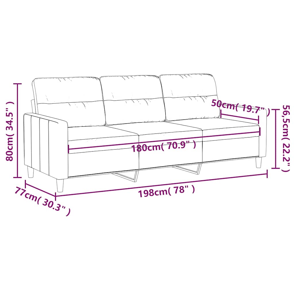 3-Seater Sofa Light Grey 180 cm Fabric
