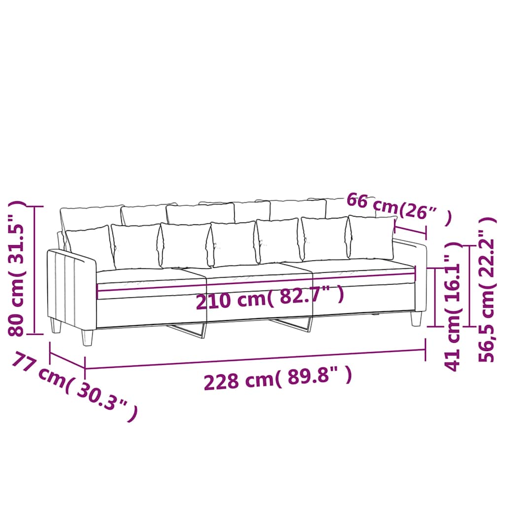 3-Seater Sofa Dark Grey 210 cm Fabric