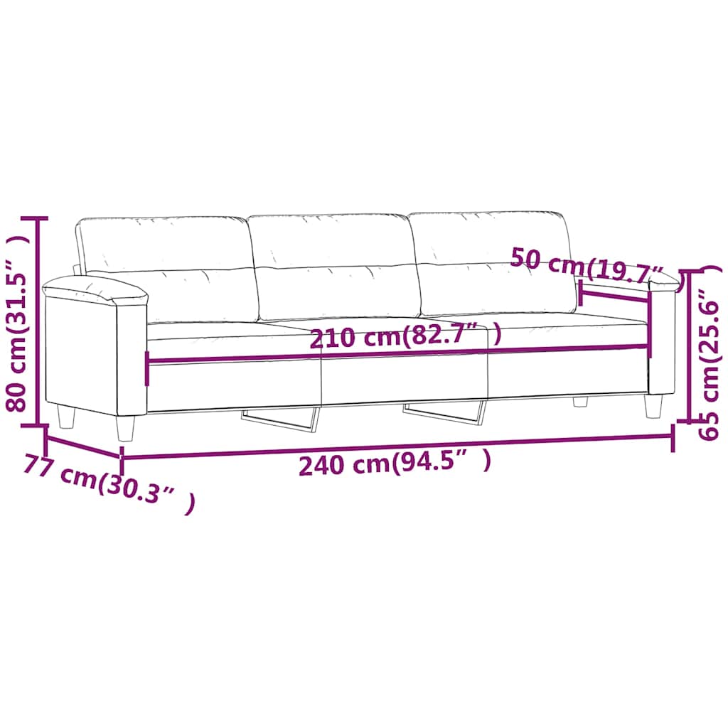 3-Seater Sofa Dark Grey 210 cm Microfibre Fabric