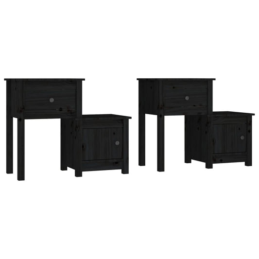 Bedside Cabinet 2 pcs Black 79.5x38x65.5 cm Solid Wood Pine Bedside Cabinet 2 pcs Black 79.5x38x65.5 cm Solid Wood Pine