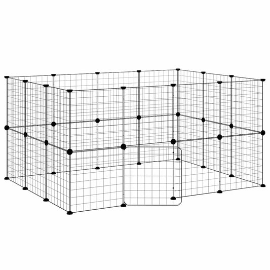 28-Panel Pet Cage with Door Black 140x105x70 cm Steel 28-Panel Pet Cage with Door Black 140x105x70 cm Steel