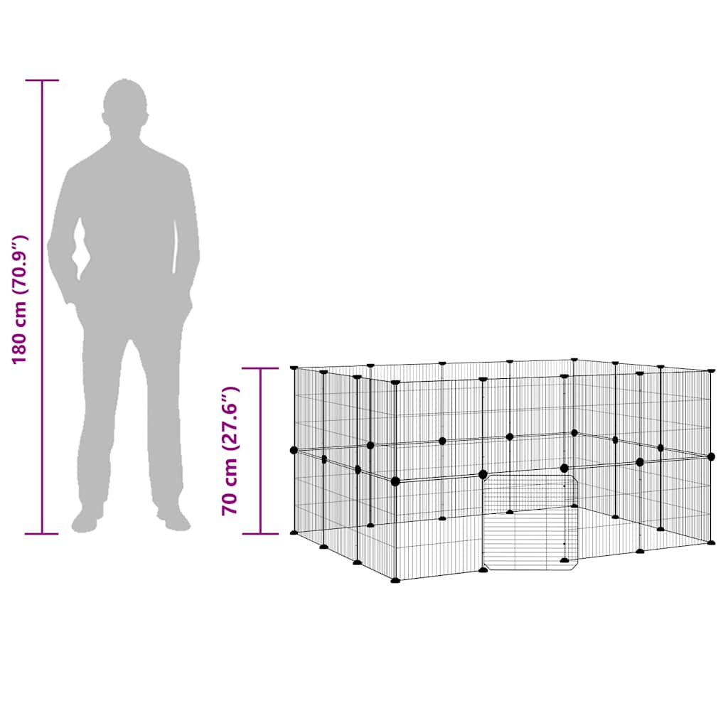 28-Panel Pet Cage with Door Black 140x105x70 cm Steel
