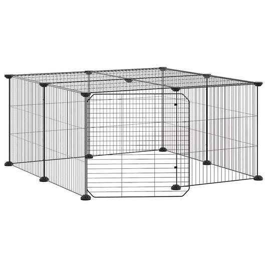 12-Panel Pet Cage with Door Black 70x70x35 cm Steel 12-Panel Pet Cage with Door Black 70x70x35 cm Steel
