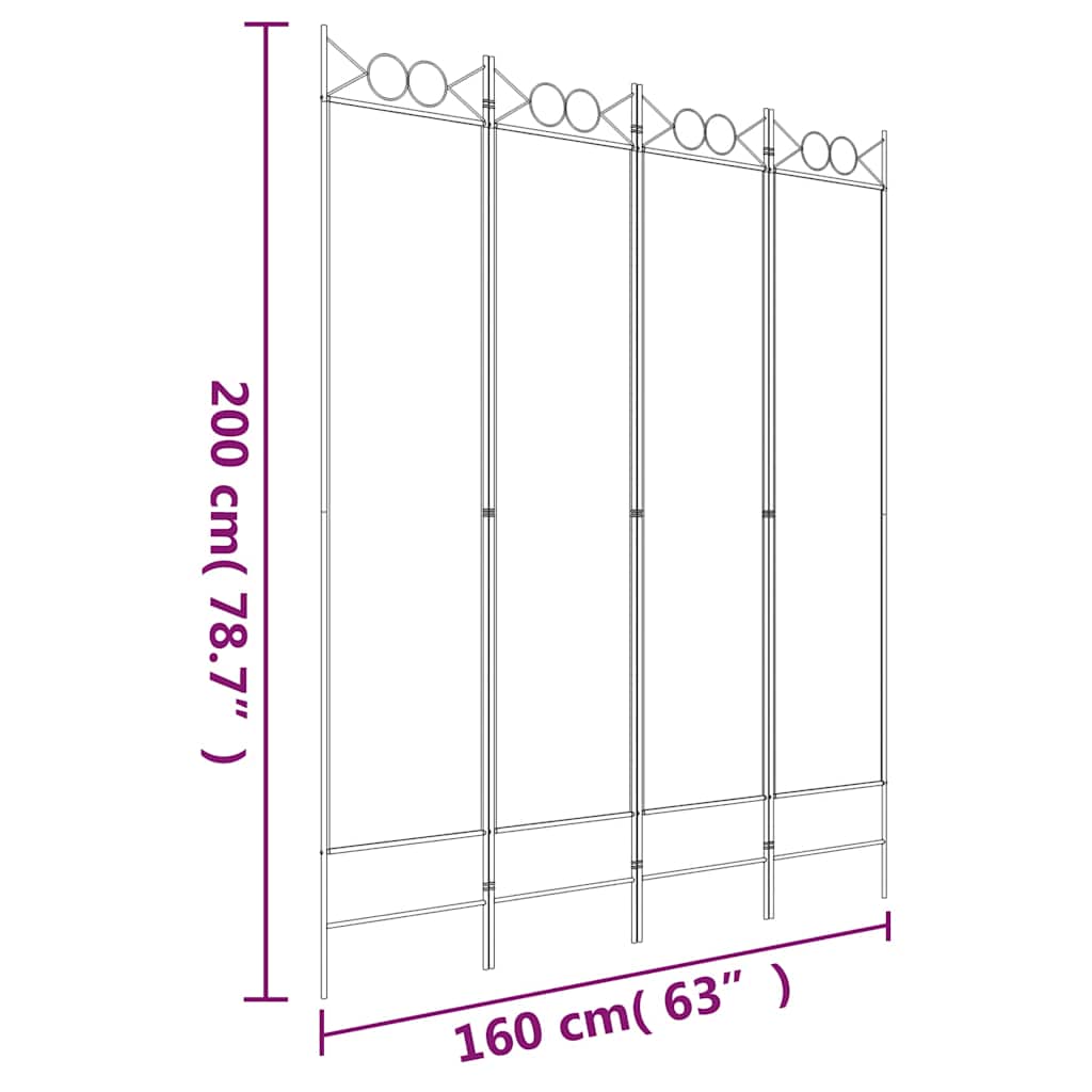 4-Panel Room Divider Black 160x200 cm Fabric