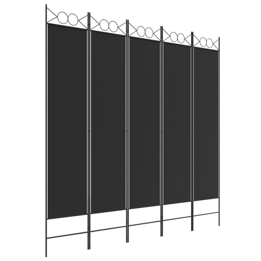 5-Panel Room Divider Black 200x200 cm Fabric 5-Panel Room Divider Black 200x200 cm Fabric