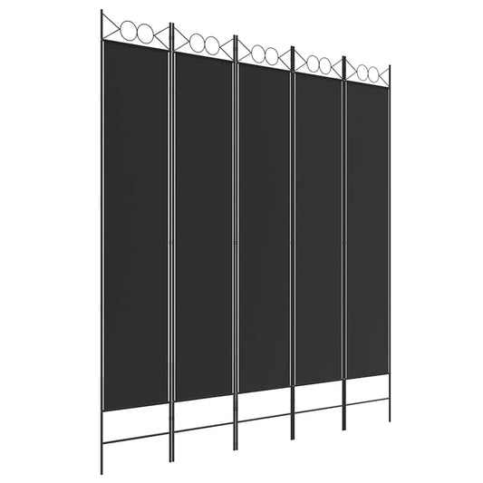 5-Panel Room Divider Black 200x220 cm Fabric 5-Panel Room Divider Black 200x220 cm Fabric