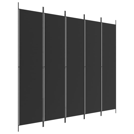 5-Panel Room Divider Black 250x220 cm Fabric 5-Panel Room Divider Black 250x220 cm Fabric