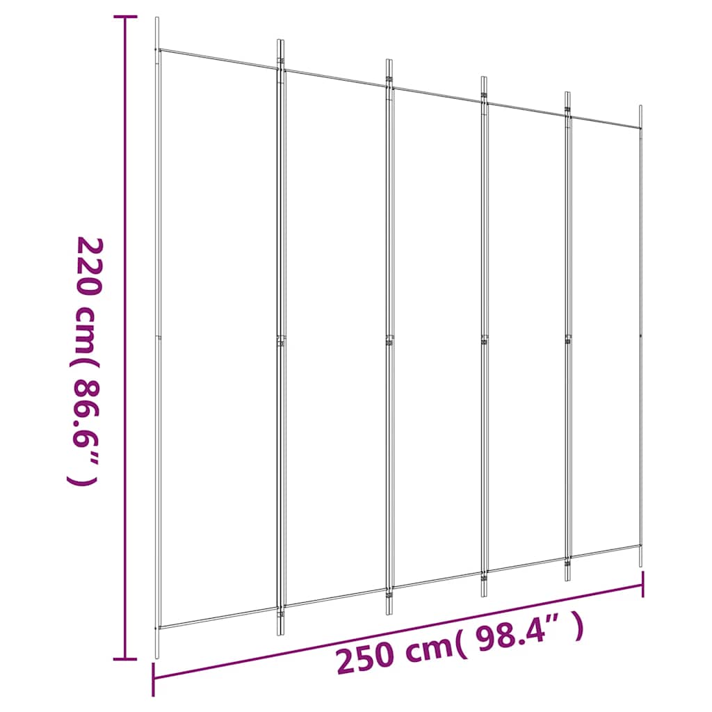 5-Panel Room Divider Black 250x220 cm Fabric