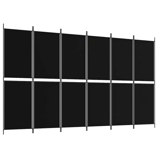 6-Panel Room Divider Black 300x180 cm Fabric 6-Panel Room Divider Black 300x180 cm Fabric