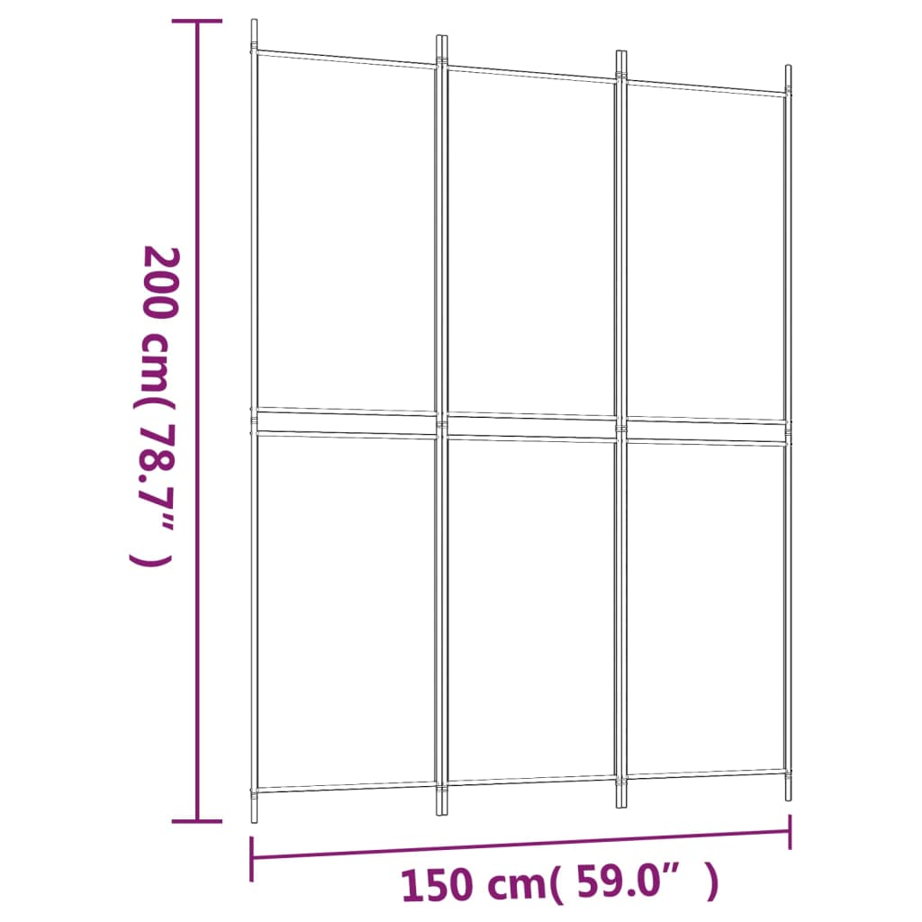 3-Panel Room Divider Brown 150x200 cm Fabric