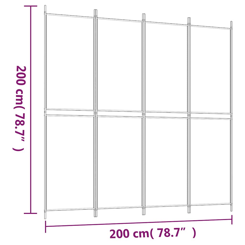 4-Panel Room Divider Black 200x200 cm Fabric