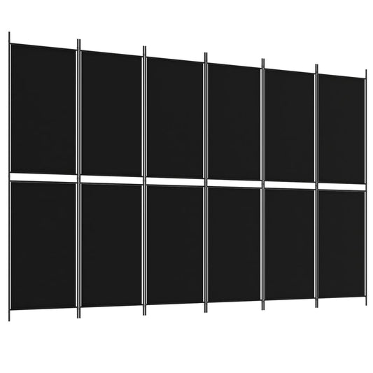 6-Panel Room Divider Black 300x200 cm Fabric 6-Panel Room Divider Black 300x200 cm Fabric
