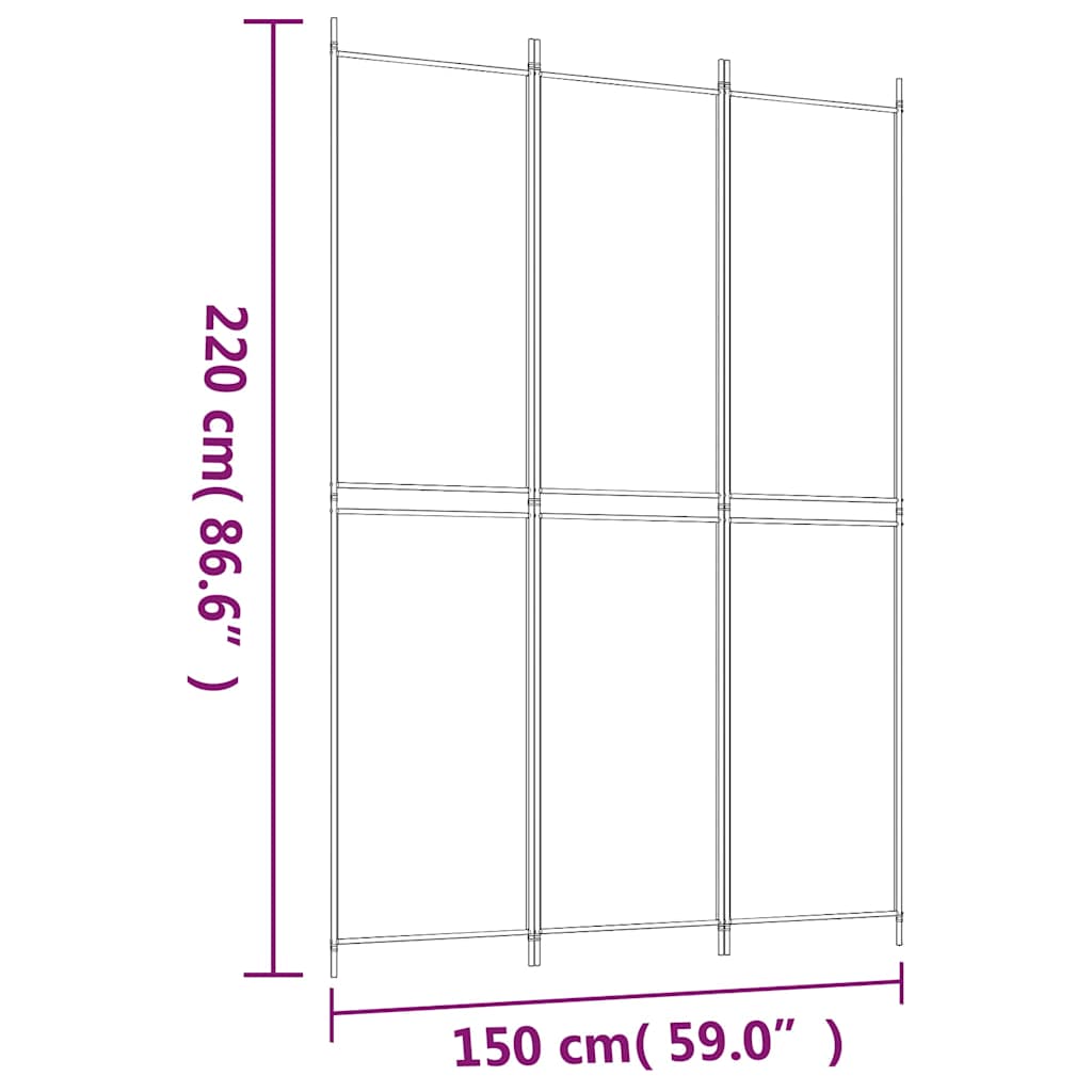 3-Panel Room Divider Brown 150x220 cm Fabric