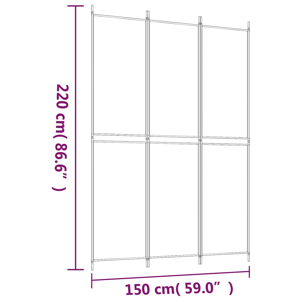 3-Panel Room Divider Black 150x220 cm Fabric