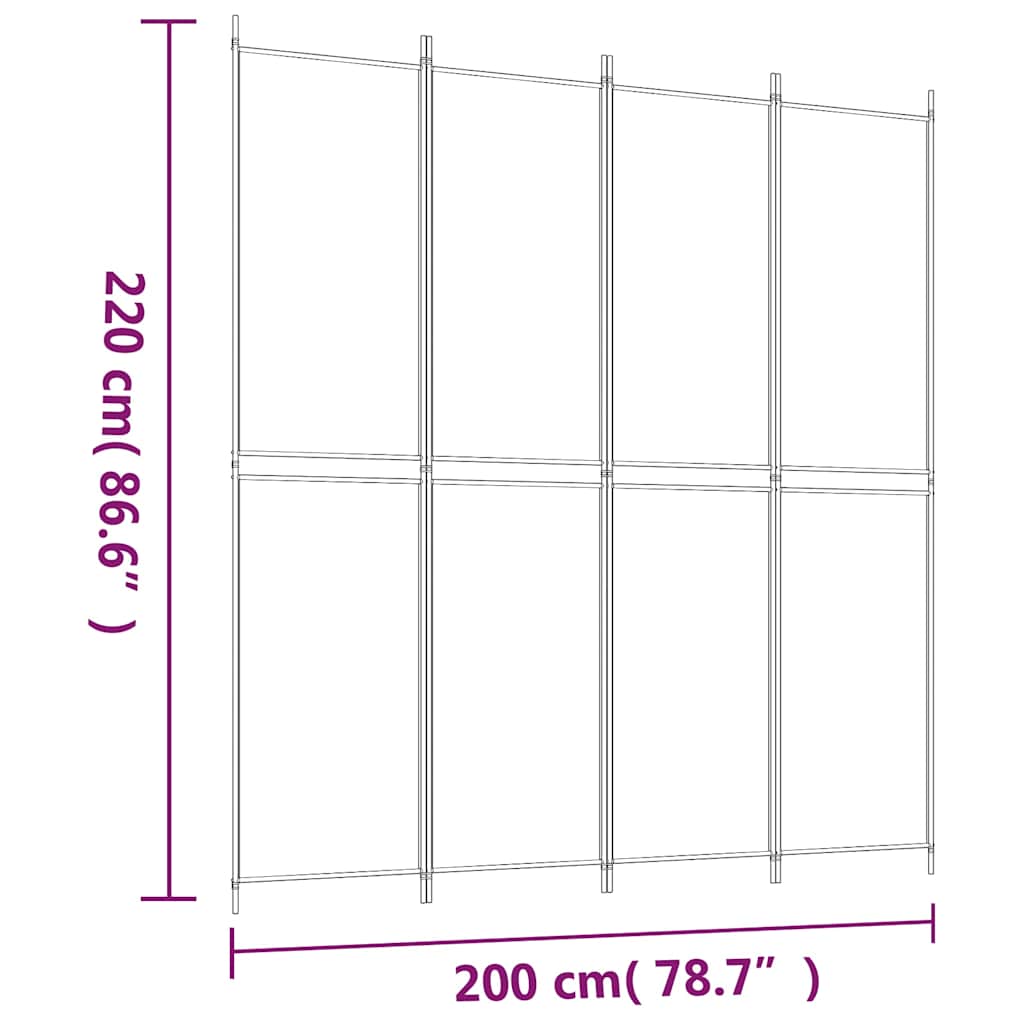 4-Panel Room Divider Black 200x220 cm Fabric