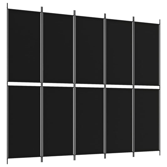 5-Panel Room Divider Black 250x220 cm Fabric 5-Panel Room Divider Black 250x220 cm Fabric